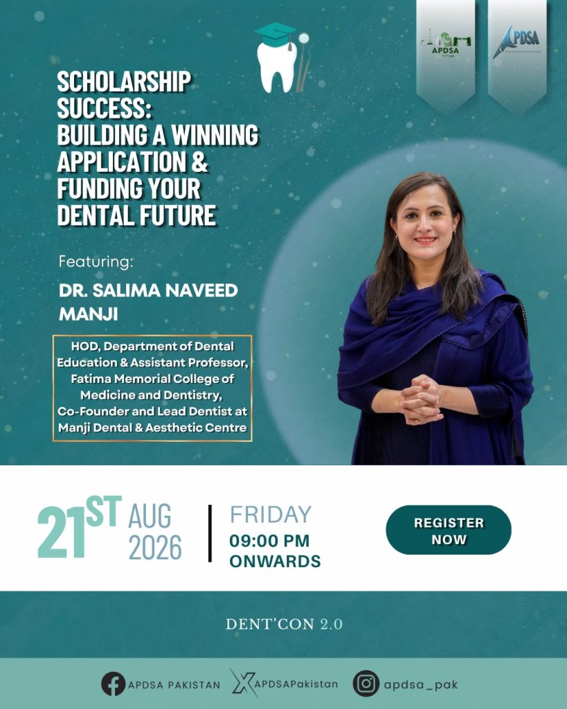 Asst Prof Dr Salima Naveed Manji keynote speaker for Scholarship Success session at DENT CON 2.0 APDSA Pakistan