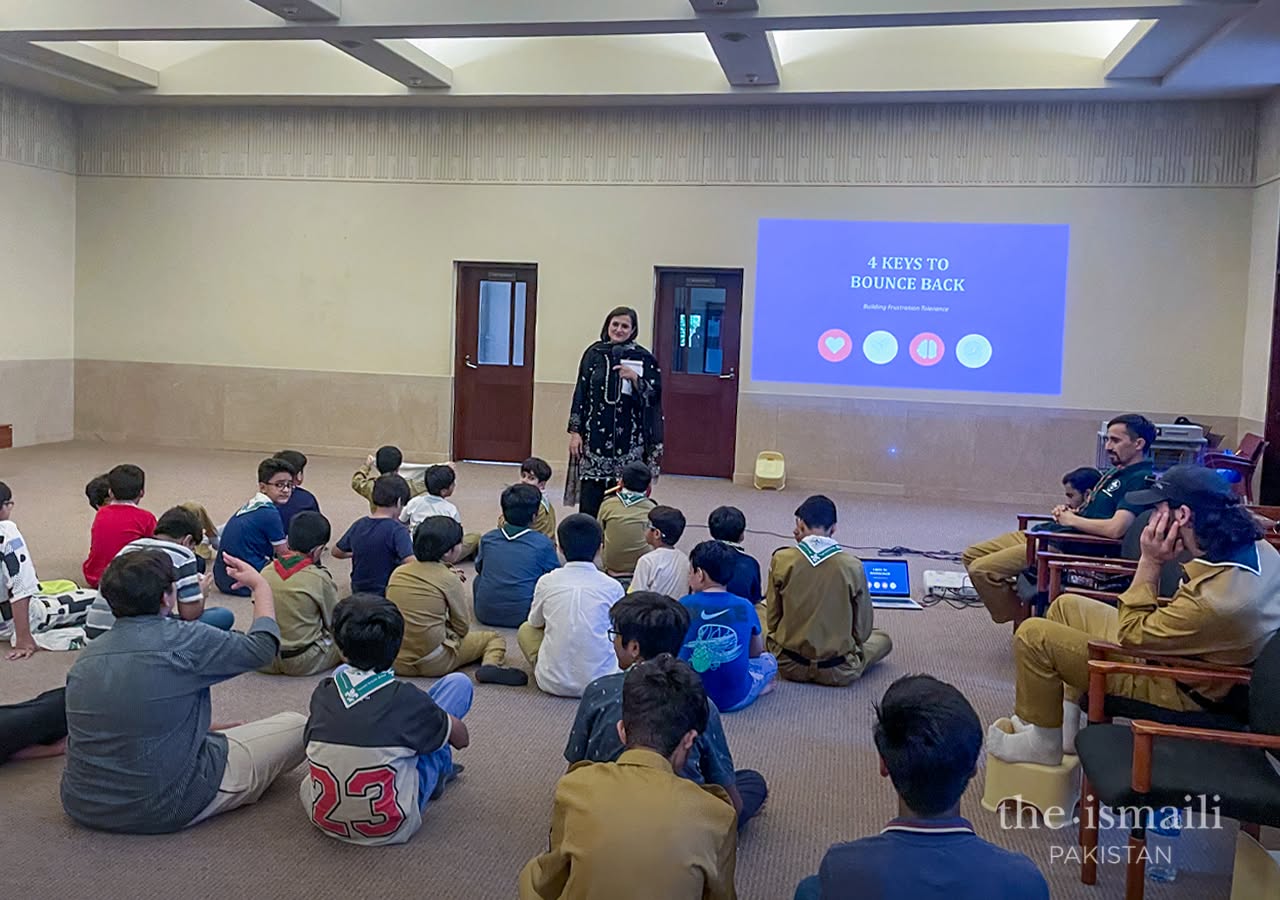 Asst. Prof. Dr. Salima Naveed Manji speaking at Ismaili District Boy Scouts Association leadership camp in Lahore
